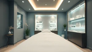 Explore a tranquil treatment room at a medspa near me with soothing colors and modern decor.
