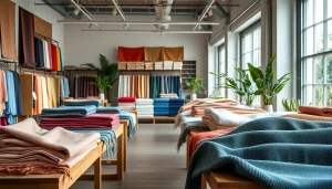Katoen samples displayed artistically in a bright, inviting textile showroom.