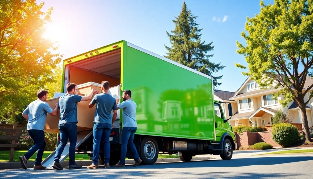 Movers Vancouver team efficiently loading items into a bright truck amidst a sunny neighborhood