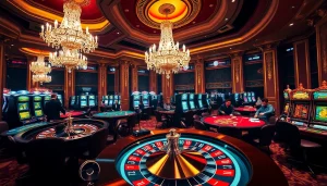 Exciting gambling scene at a luxurious casino with roulette and poker activities at https://lc88tv.com/.