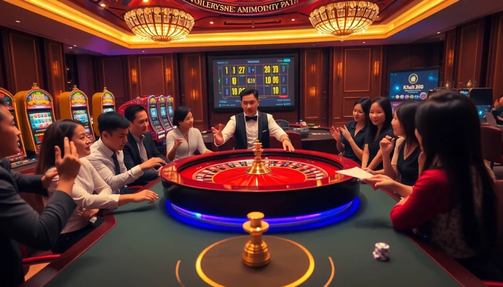 Players enjoying thrilling games at Khela88 Bangladesh casino with vibrant roulette table.