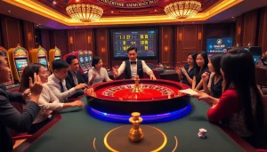 Players enjoying thrilling games at Khela88 Bangladesh casino with vibrant roulette table.