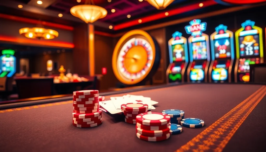 Experience the excitement of gaming at https://rr88.gratis/ with vibrant poker chips and a spinning roulette wheel.