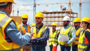 Learn construction safety training with professionals in action at a busy construction site.