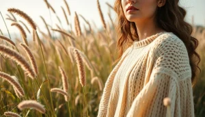 Showcase sustainable fashion at https://www.ound-ound.com with artisan knits in a natural setting.
