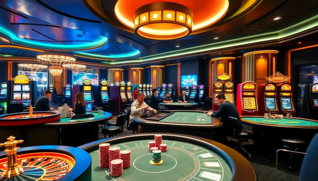 Action-packed gambling scene with 여기여 platform, showcasing vibrant casino tables and players' excitement.