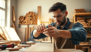Carpentry Apprenticeship Near Me with a carpenter working meticulously in a well-equipped workshop.