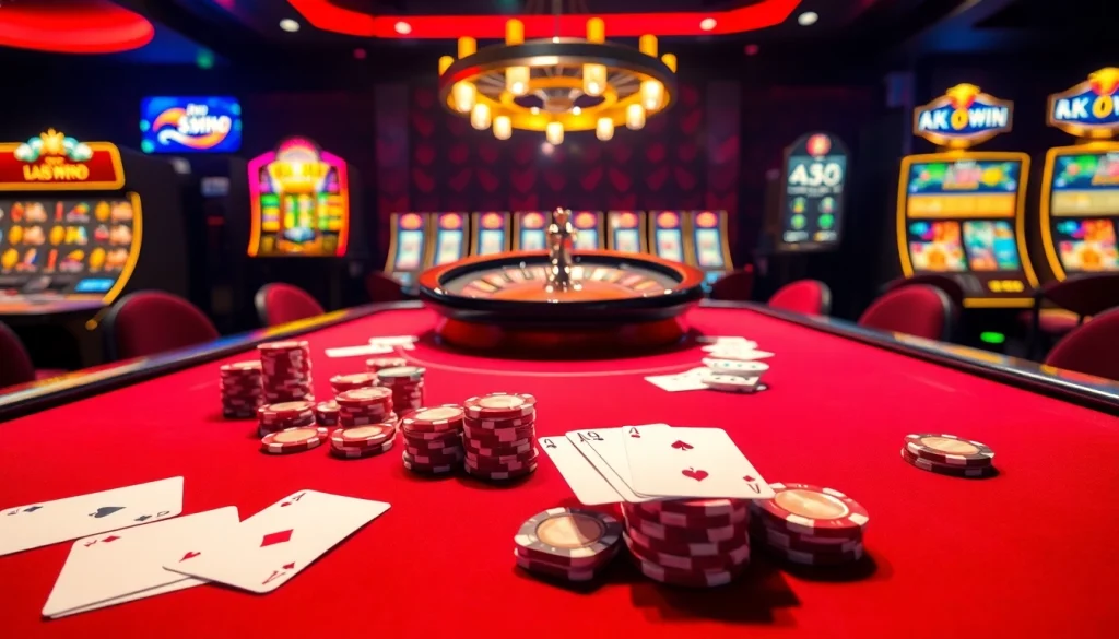 Experience exhilarating gameplay at kk win casino with vibrant poker chips and a spinning roulette wheel.