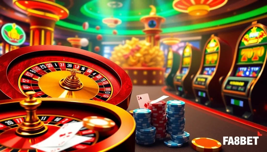 Exciting online gambling atmosphere featuring Nhà cái F8BET with vibrant casino elements.