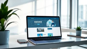 快连官网 displayed on a high-end laptop in a modern digital workspace, symbolizing connectivity and innovation.