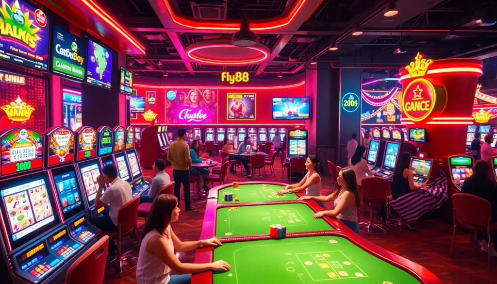 Exciting online gaming scene highlighting the fly88 link in a vibrant casino atmosphere.