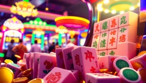 Bermain mahjong ways 2 di mesin slot dengan uang dan koin bersinar di kasino.