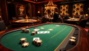 Experience luxury gaming at the S8 poker table with vibrant casino ambiance.