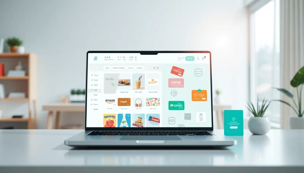 다양한 상품권과 결제 수단을 선보이는 디지털 마켓플레이스에서 상품권소액결제 옵션을 시각적으로 표현한 이미지.