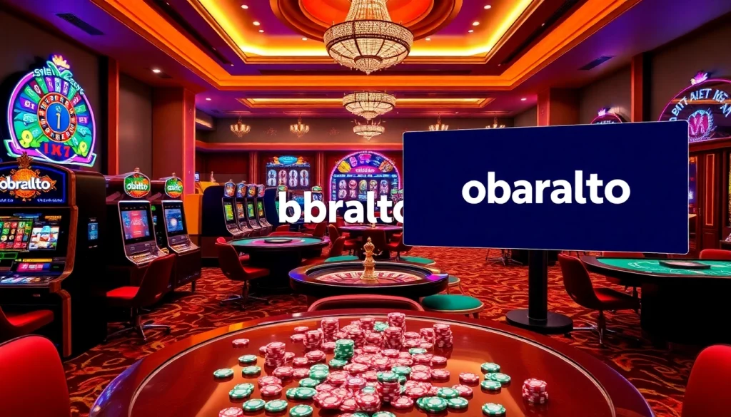 Experience the thrill of gambling with obraltoto in an elegant casino setting filled with vibrant slot machines.