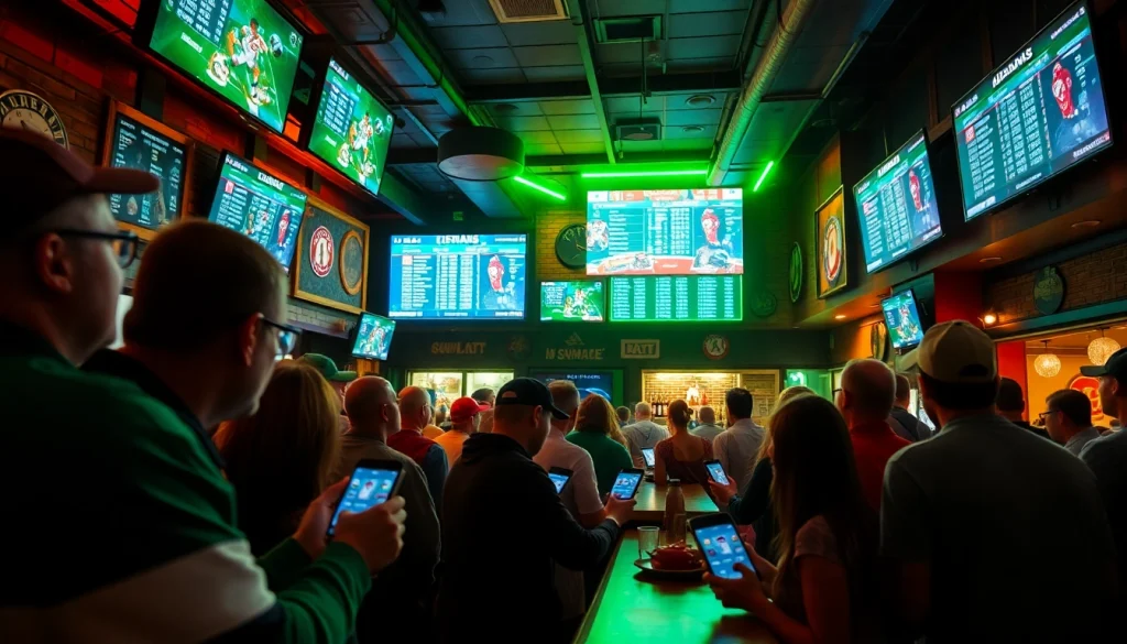Engaged fans in Alabama enjoying sports betting, showcasing the lively atmosphere of sports culture.