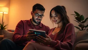 Engaging couple explores sex ai through a modern chatbot interface.