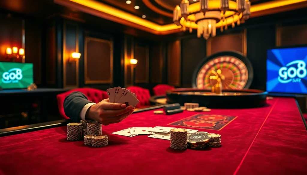 Experience the thrill of Go8 casino gaming with vibrant poker and roulette tables.