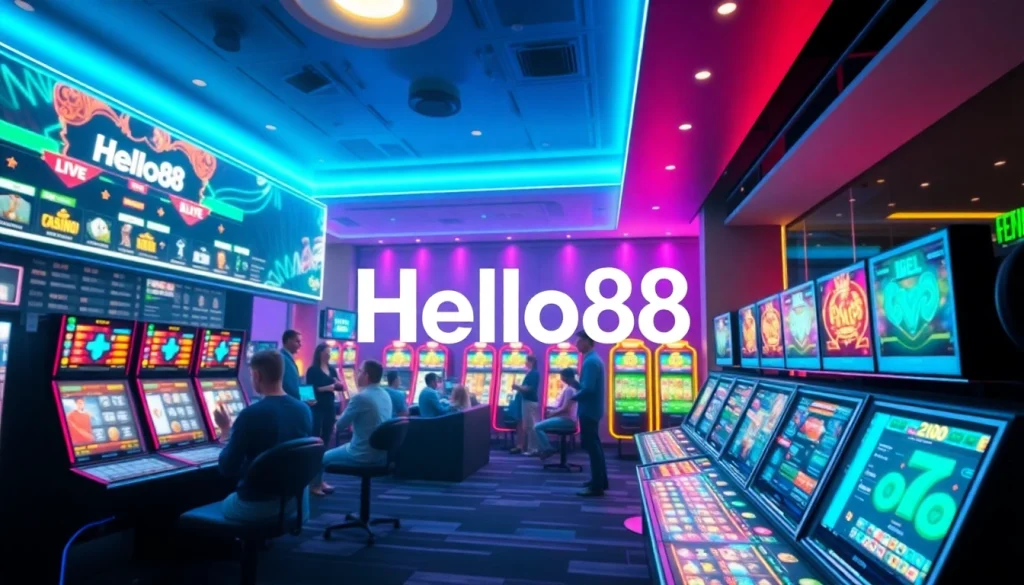 Hello88 online gaming environment showcasing vibrant interfaces and enthusiastic players enjoying a digital casino experience.