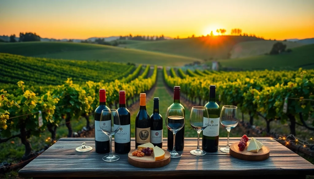 Taste exquisite wines at Clarksburg wineries featuring stunning vineyards and sunset views.