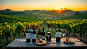 Taste exquisite wines at Clarksburg wineries featuring stunning vineyards and sunset views.