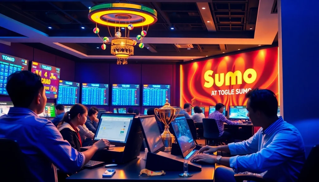 ADEGAN Permainan Togel Sumo online yang menarik, menampilkan para pemain merayakan kemenangan dengan warna-warna cerah.