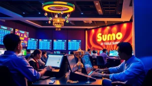 ADEGAN Permainan Togel Sumo online yang menarik, menampilkan para pemain merayakan kemenangan dengan warna-warna cerah.