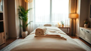 출장안마 service setup in an upscale setting with a soothing atmosphere and professional decor.