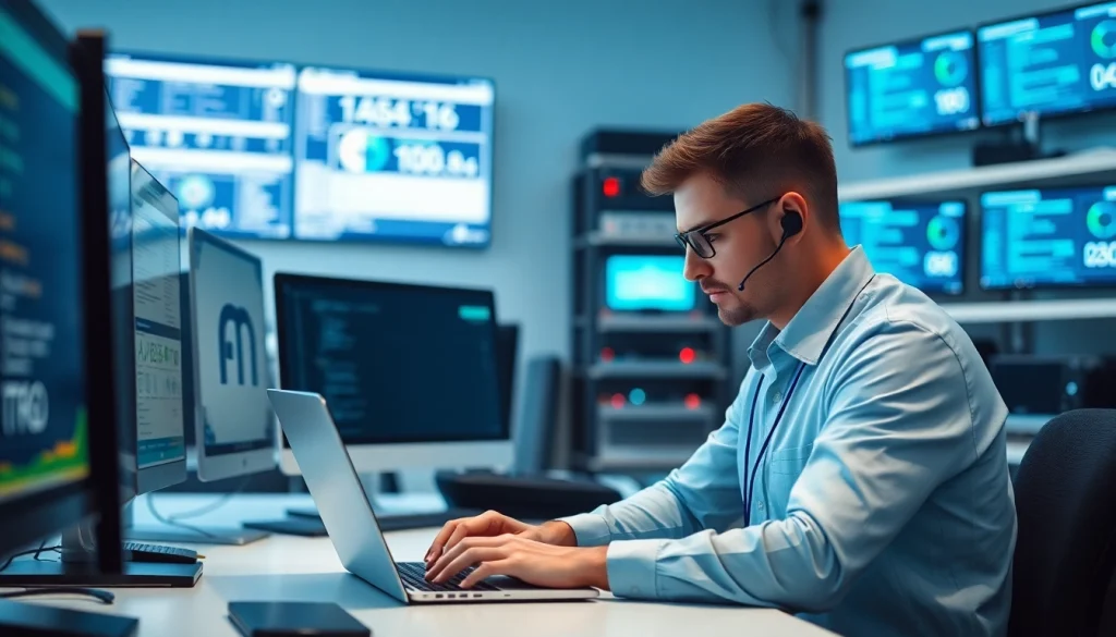 Technician delivering Computer service with modern tools in a professional setup
