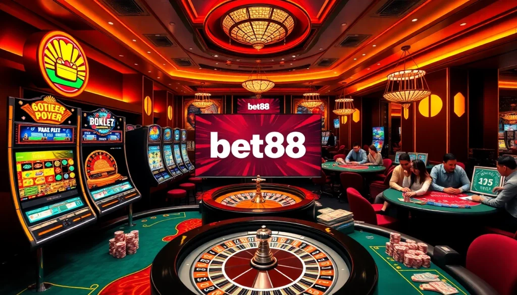 Experience the thrill of high-stakes gaming at Bet88 with vibrant casino visuals.
