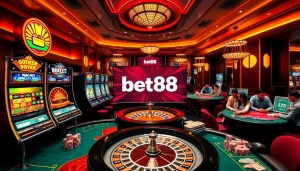 Experience the thrill of high-stakes gaming at Bet88 with vibrant casino visuals.