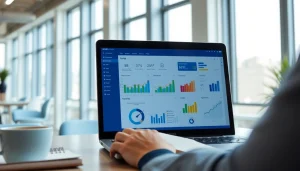 Showcasing SaaS application interface in a bright, modern office environment.