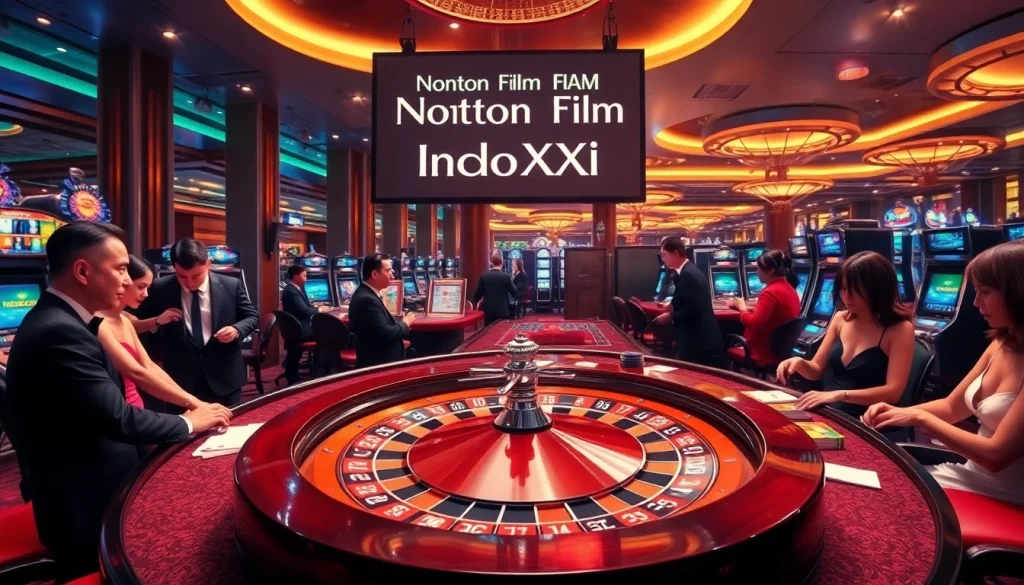 Nonton film indoxxi while enjoying a luxurious casino experience with poker chips and roulette.