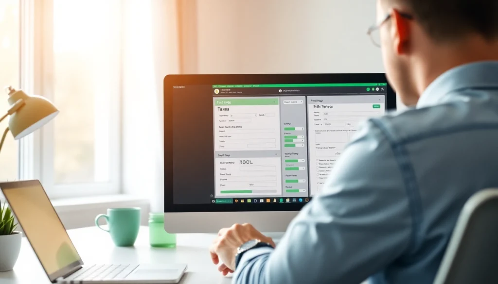 Efficient e-filing process shown on a computer screen in a modern workspace.
