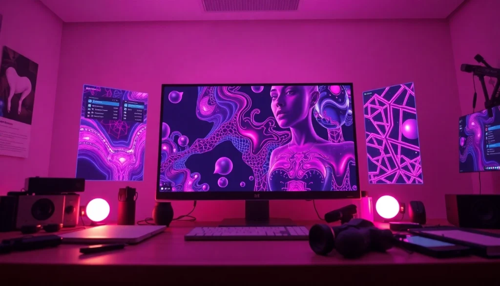 AI NSFW platform interface displaying creative and engaging images in a vibrant digital workspace.