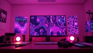 AI NSFW platform interface displaying creative and engaging images in a vibrant digital workspace.