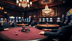 A vibrant casino scene illustrating players engaging in games while focusing on seven 77 themes.