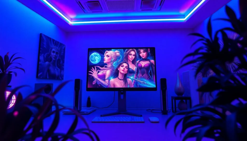 Immersive digital art studio showcasing AI NSFW image generation with vibrant colors and modern design.