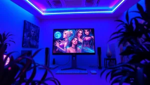 Immersive digital art studio showcasing AI NSFW image generation with vibrant colors and modern design.