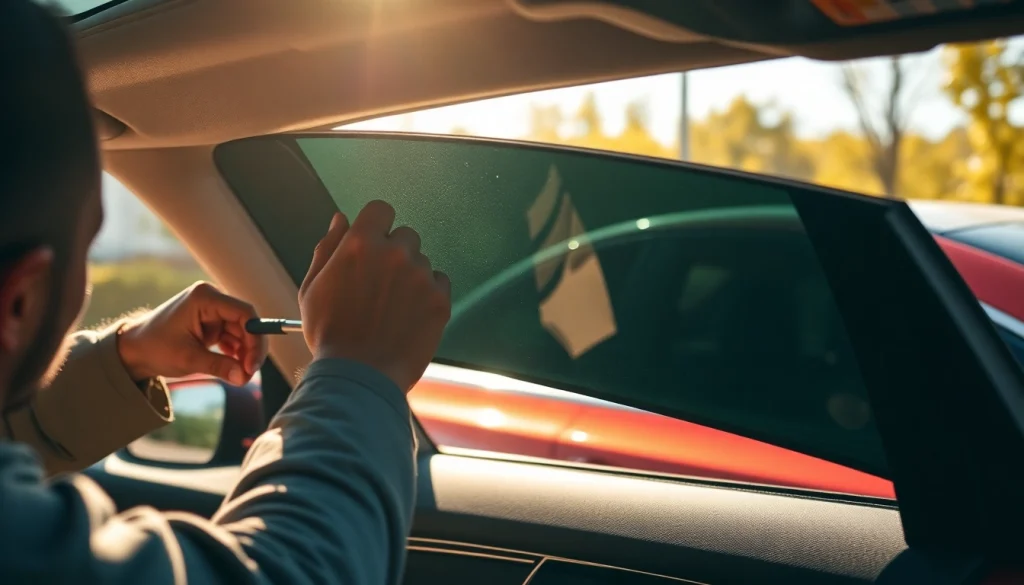 Enhance your vehicle with window tinting Cleveland TN, featuring a professional applying high-quality tint.