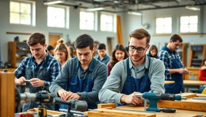 Students learning skills at a Trade School In Tennessee with practical tools and equipment.