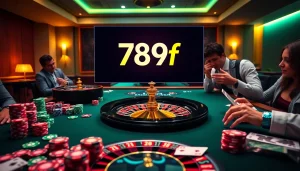 Play poker and gamble at 789f with vibrant chips and roulette wheel in a luxurious setup.