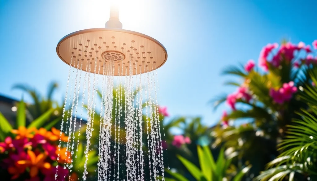 Enhance your outdoor experience with a sunny shower that brightens your garden.