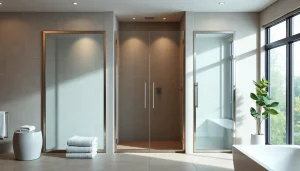 Showcasing elegant shower doors beautifully integrated into a modern bathroom design.
