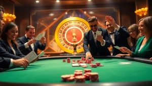 Sbobet online betting interface showcasing a vibrant casino scene with poker tables and roulette wheel.