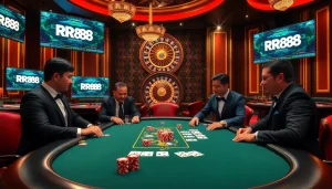 Experience the excitement of RR88 betting with professional gamers at a luxurious casino table.