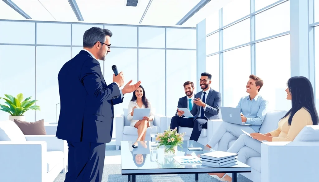 Explore founder leadership insights as a dynamic business leader interacts with a diverse team.