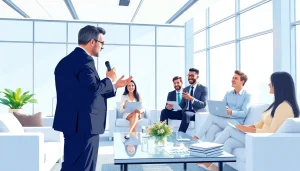 Explore founder leadership insights as a dynamic business leader interacts with a diverse team.