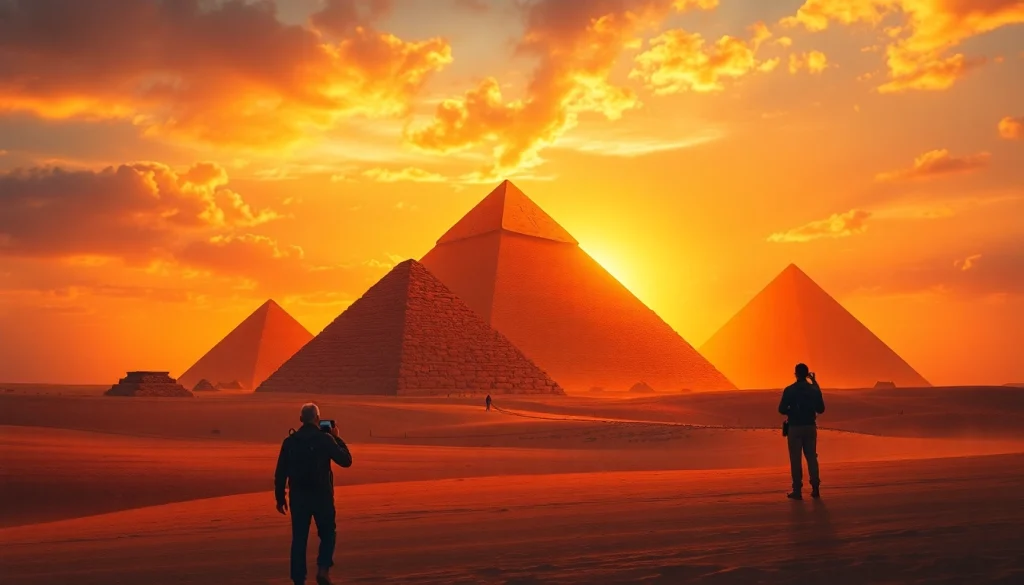Explore the majestic pyramids of Giza, showcasing their grandeur and ancient hieroglyphics.