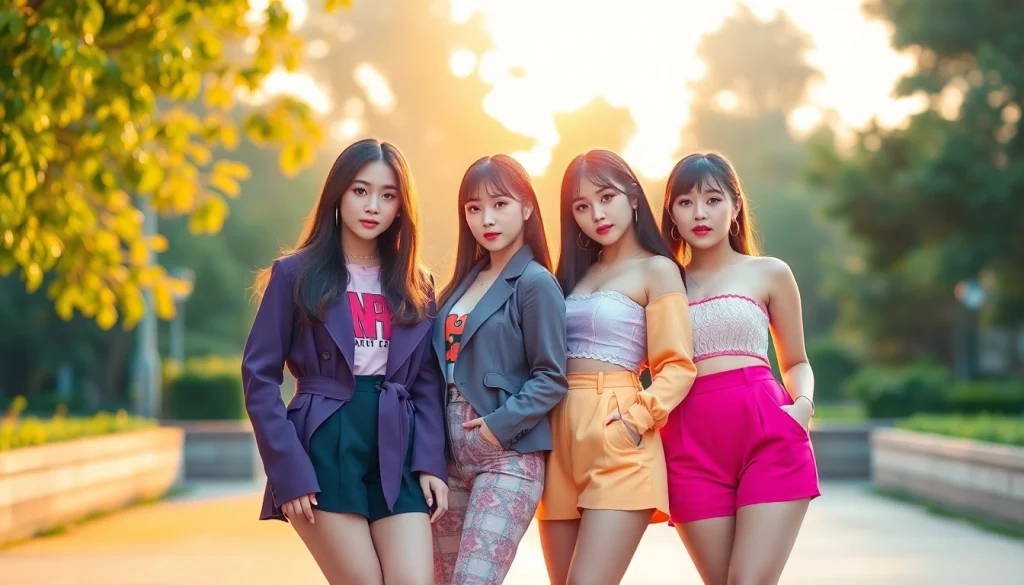 Stunning portrait of blackpink members posing together in a lively, vibrant setting.